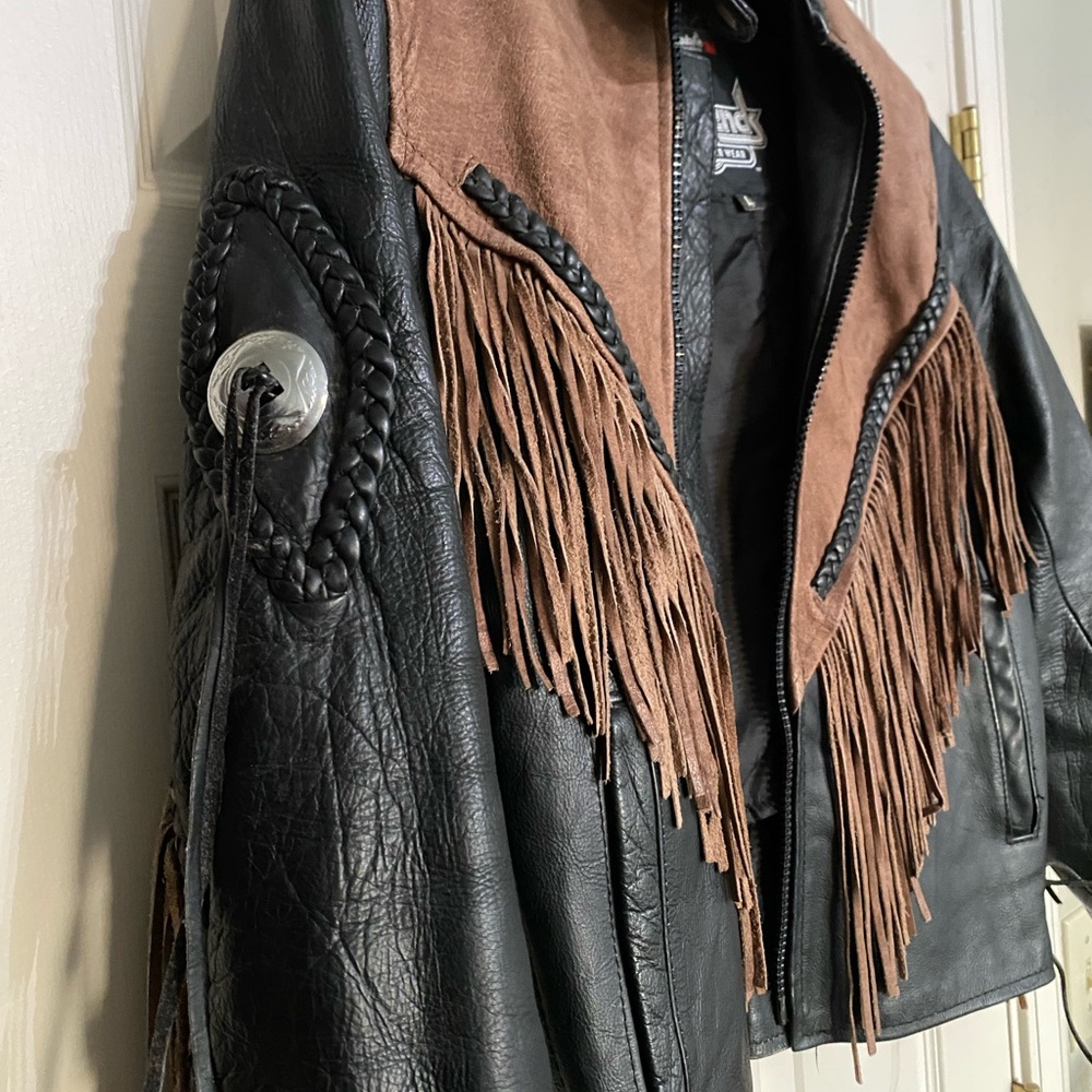 Legends Rider Wear Black and Brown Fringe Leather Jacket size L. Cowboy/Biker - Picture 4 of 16